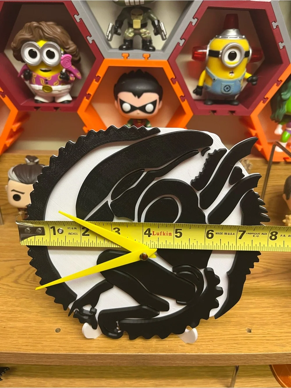 Black & White Alien Silhouette Wall Clock with Yellow Hands